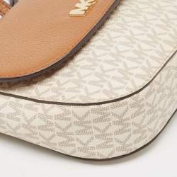 Pre Owned Michael Kors Beige/Tan Signature Coated Canvas and Leather Mott Crossbody Bag