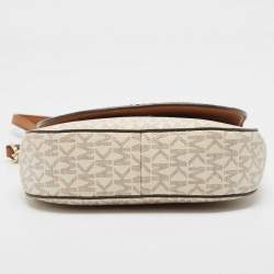 Pre Owned Michael Kors Beige/Tan Signature Coated Canvas and Leather Mott Crossbody Bag