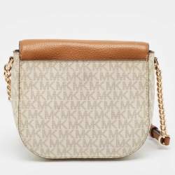 Pre Owned Michael Kors Beige/Tan Signature Coated Canvas and Leather Mott Crossbody Bag