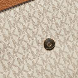 Pre Owned Michael Kors Beige/Tan Signature Coated Canvas and Leather Mott Crossbody Bag