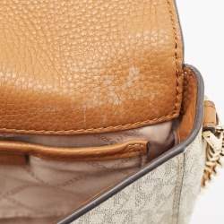 Pre Owned Michael Kors Beige/Tan Signature Coated Canvas and Leather Mott Crossbody Bag