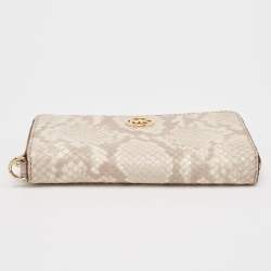 Michael Kors Beige/Brown Snakeskin Embossed Leather Jet Set Zip Around Wallet