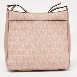 Michael Kors Pink Center Stripe Gloria Signature Coated Canvas and Leather Crossbody Bag