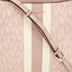 Michael Kors Pink Center Stripe Gloria Signature Coated Canvas and Leather Crossbody Bag