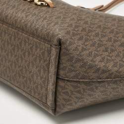 Pre Owned Michael Kors Dark Brown Signature Coated Canvas and Leather Izzy Tote