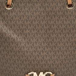 Pre Owned Michael Kors Dark Brown Signature Coated Canvas and Leather Izzy Tote