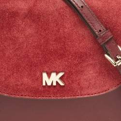 Michael Kors Burgundy Leather and Suede Half Dome Crossbody Bag