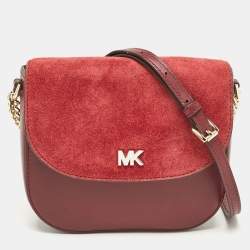 Michael Kors Burgundy Leather and Suede Half Dome Crossbody Bag