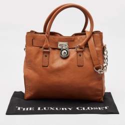 Pre Owned Michael Kors Brown Leather Large Hamilton North South Tote