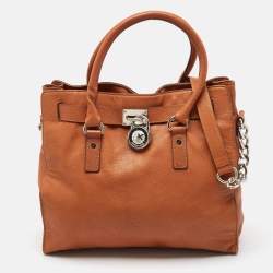 Pre Owned Michael Kors Brown Leather Large Hamilton North South Tote