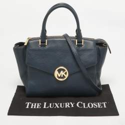 Michael Kors Navy Blue Leather Large Hudson Satchel