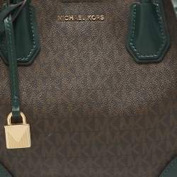 Pre Owned Michael Kors Green/Brown Signature Coated Canvas Small Mercer Gallery Tote