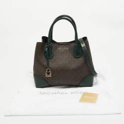 Pre Owned Michael Kors Green/Brown Signature Coated Canvas Small Mercer Gallery Tote