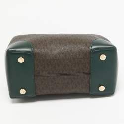 Pre Owned Michael Kors Green/Brown Signature Coated Canvas Small Mercer Gallery Tote