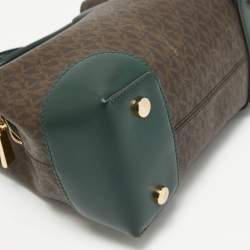 Pre Owned Michael Kors Green/Brown Signature Coated Canvas Small Mercer Gallery Tote