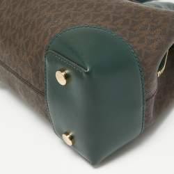 Pre Owned Michael Kors Green/Brown Signature Coated Canvas Small Mercer Gallery Tote