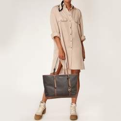 Michael Kors Brown Signature Coated Canvas Jet Set Travel Tote