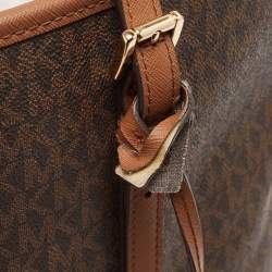 Michael Kors Brown Signature Coated Canvas Jet Set Travel Tote