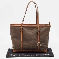 Michael Kors Brown Signature Coated Canvas Jet Set Travel Tote