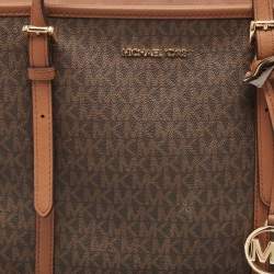 Michael Kors Brown Signature Coated Canvas Jet Set Travel Tote