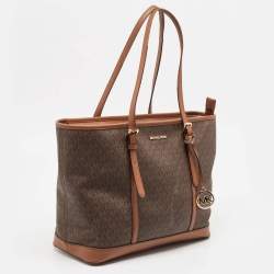 Michael Kors Brown Signature Coated Canvas Jet Set Travel Tote
