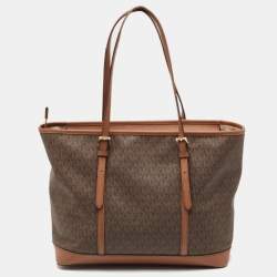 Michael Kors Brown Signature Coated Canvas Jet Set Travel Tote