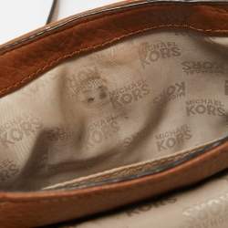 Pre Owned Michael Kors Brown Leather Jet Set Flap Crossbody Bag