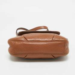 Pre Owned Michael Kors Brown Leather Jet Set Flap Crossbody Bag