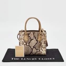 Michael Kors Beige/Gold Python Embossed Leather Mini Mercer Tote