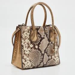 Michael Kors Beige/Gold Python Embossed Leather Mini Mercer Tote