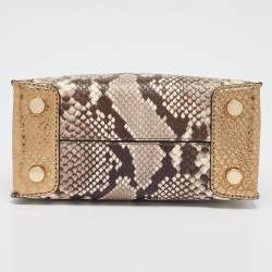 Michael Kors Beige/Gold Python Embossed Leather Mini Mercer Tote