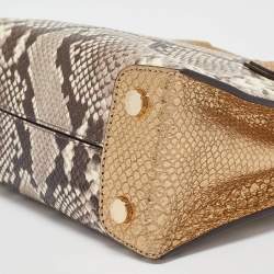 Michael Kors Beige/Gold Python Embossed Leather Mini Mercer Tote