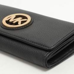 Pre Owned Michael Kors Black Leather Fulton Continental Wallet