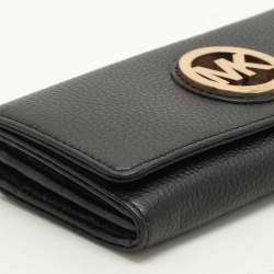 Pre Owned Michael Kors Black Leather Fulton Continental Wallet