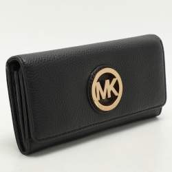 Pre Owned Michael Kors Black Leather Fulton Continental Wallet