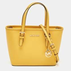 Pre Owned MICHAEL Michael Kors Yellow Saffiano Leather Extra-Small Jet Set Travel Tote