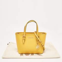 Pre Owned MICHAEL Michael Kors Yellow Saffiano Leather Extra-Small Jet Set Travel Tote