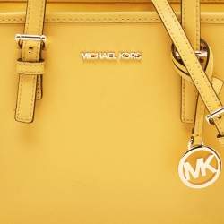 Pre Owned MICHAEL Michael Kors Yellow Saffiano Leather Extra-Small Jet Set Travel Tote