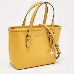 Pre Owned MICHAEL Michael Kors Yellow Saffiano Leather Extra-Small Jet Set Travel Tote