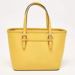 Pre Owned MICHAEL Michael Kors Yellow Saffiano Leather Extra-Small Jet Set Travel Tote