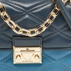 Pre Owned Michael Kors Two Tone Blue Quilted Faux Leather Small Serena Crossbody Bag