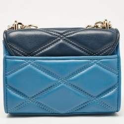 Pre Owned Michael Kors Two Tone Blue Quilted Faux Leather Small Serena Crossbody Bag