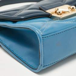 Pre Owned Michael Kors Two Tone Blue Quilted Faux Leather Small Serena Crossbody Bag