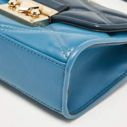 Pre Owned Michael Kors Two Tone Blue Quilted Faux Leather Small Serena Crossbody Bag