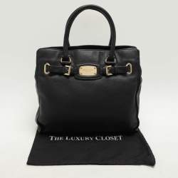 Pre Owned MICHAEL Michael Kors Black Leather Large Hamilton North South Tote