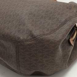 Pre Owned Michael Kors Dark Brown Signature Coated Canvas and Leather Fulton Hobo