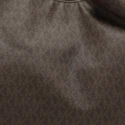 Pre Owned Michael Kors Dark Brown Signature Coated Canvas and Leather Fulton Hobo