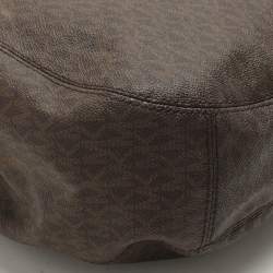 Pre Owned Michael Kors Dark Brown Signature Coated Canvas and Leather Fulton Hobo