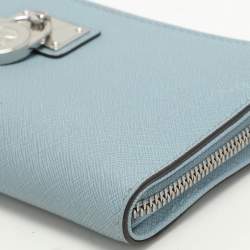 Pre Owned Michael Kors Blue Leather Zip Around Wallet