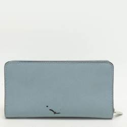 Pre Owned Michael Kors Blue Leather Zip Around Wallet